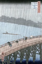 Plötzlicher Regenschauer über der Shin-Ohashi-Brücke und Atake, aus der Serie 